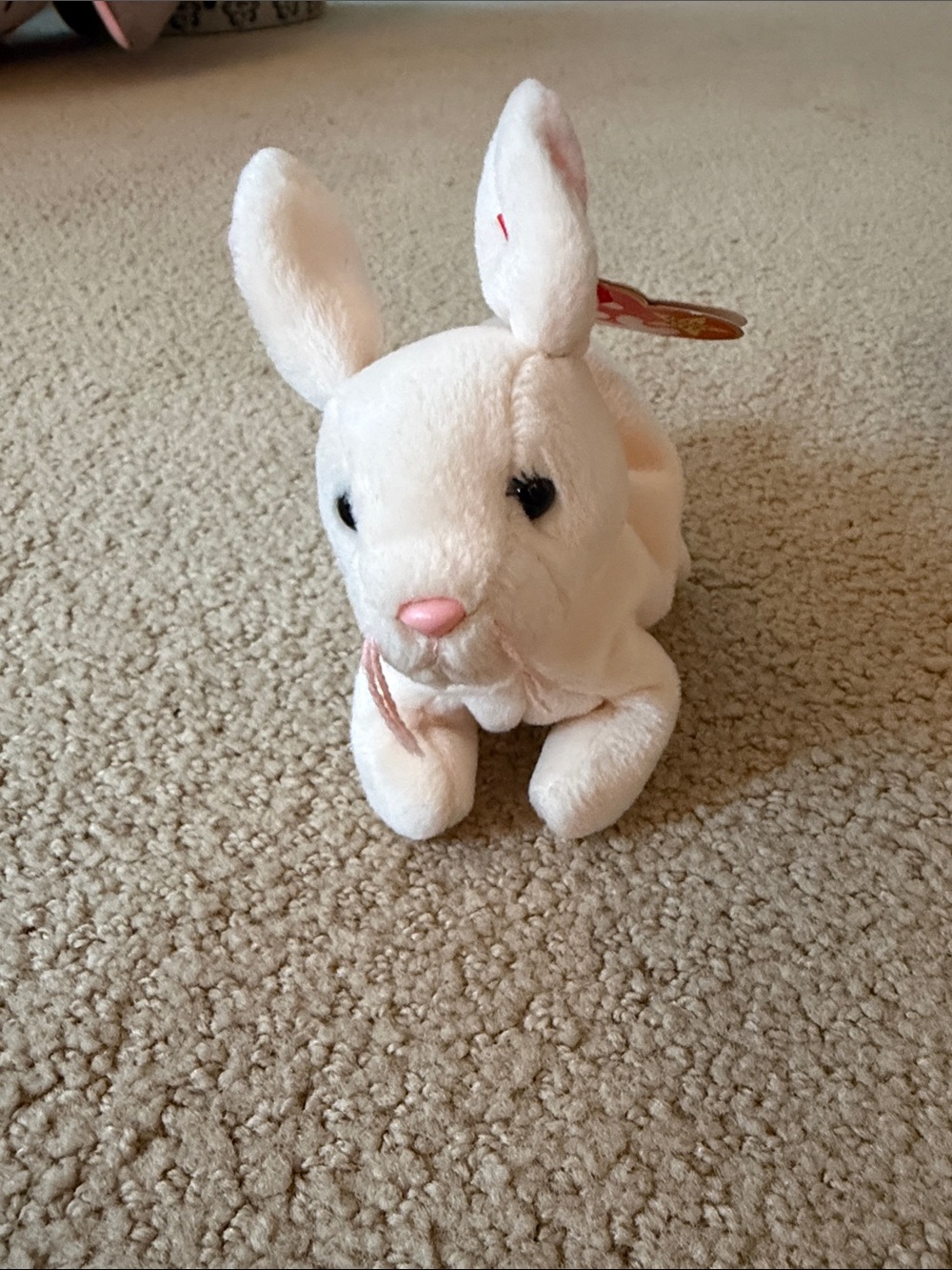Ty White Plush Bunny with Pink Nose and Black Eyes